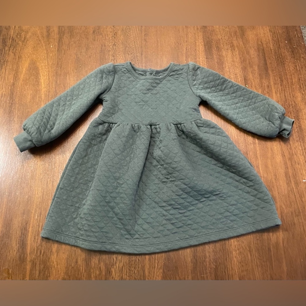 Carter's Quilted Long-Sleeve Dress in Slate Green